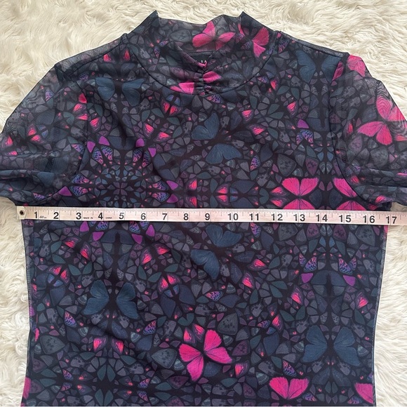 Ted Baker Top Kamill Printed Mesh Long Sleeve Butterfly Kaleidoscope Sz 8 - Picture 9 of 12